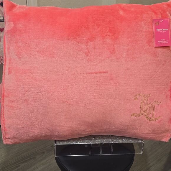 Juicy Couture Home Gold Rhinestone JC Logo Plush Wedge Pillow w/Phone Pocket - Picture 4 of 8